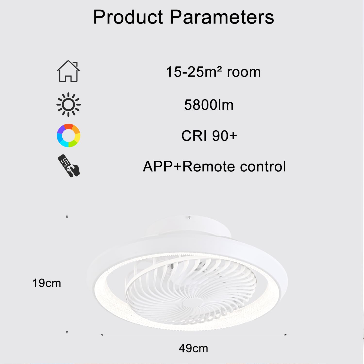Ventilatore da Soffitto con Luce e Telecomando, Silenzioso Lampadario Ventilatore da Soffitto, 75W Dimmerabile Plafoniera con Ventilatore, Rotazione a 360°, Reversibile, 6 Velocità, Bianco
