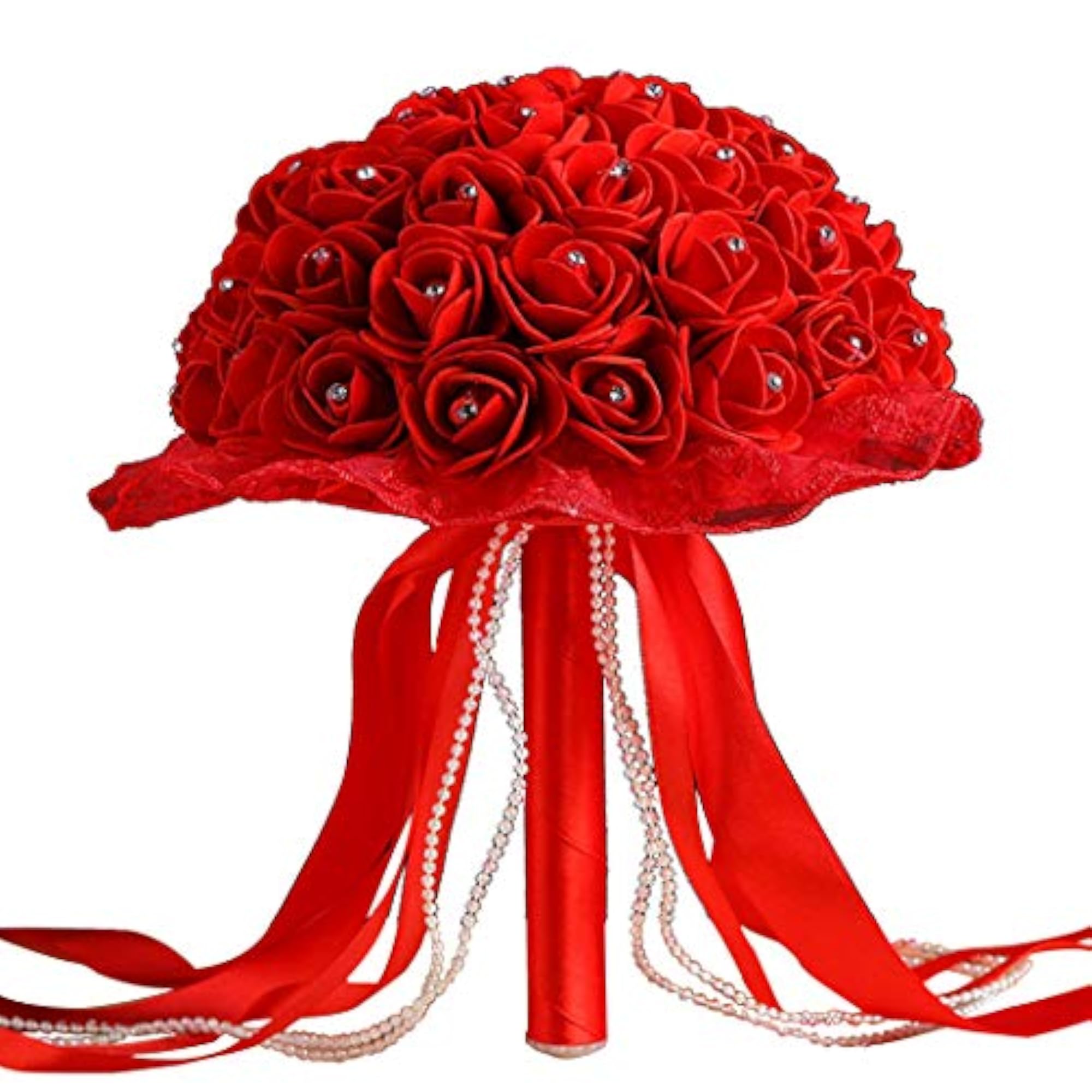 Bridal Elegant Artificial Rose Wedding Flower Bouquet, Red