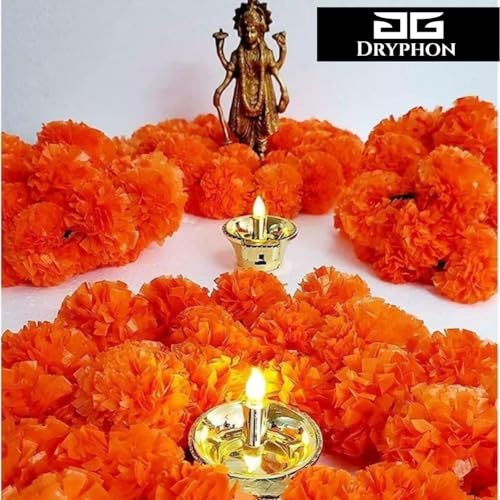 Image of Marigold Garlands Decoration with Bell, Artificial Flowers for Decorations Hanging Garlands for Home Decorations, Ganpati Decoration /Diwali Decoration for Home Decor- (Orange, Pack of 10)