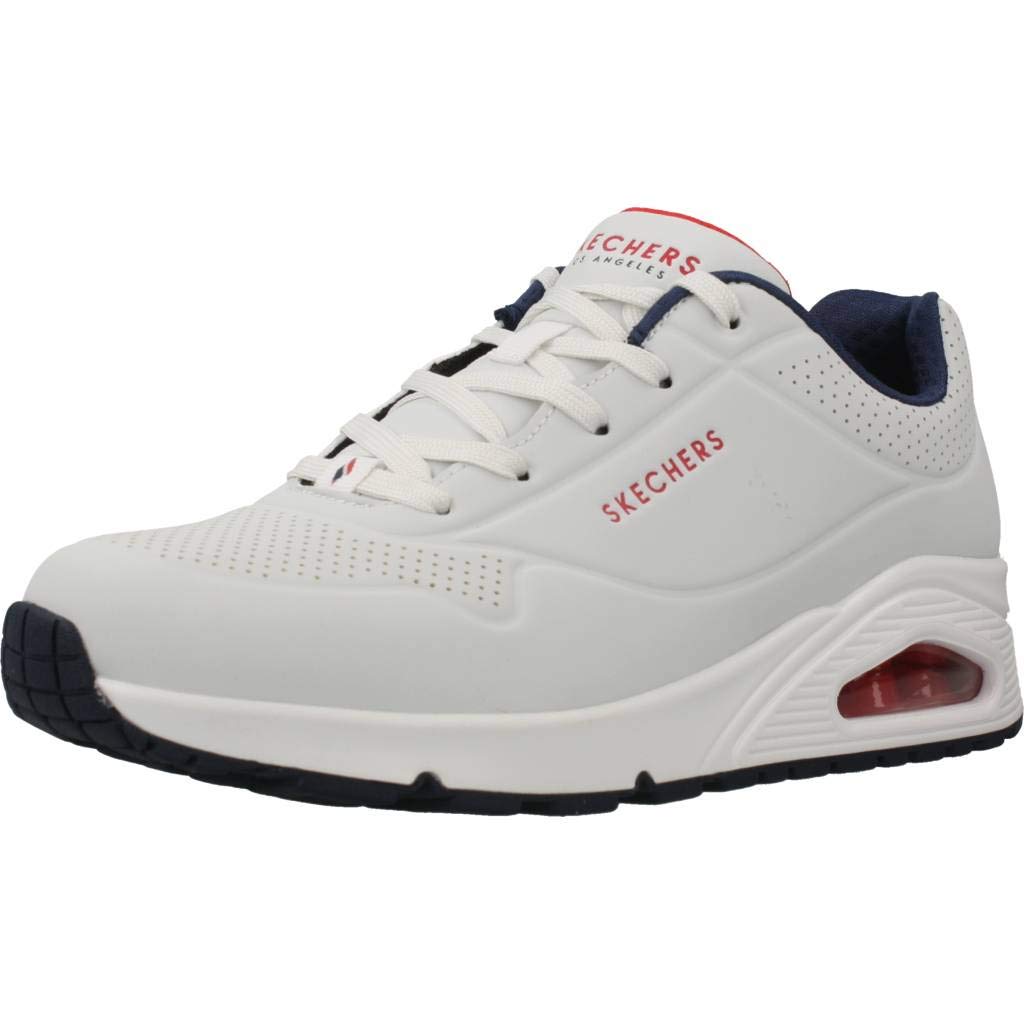 Skechers Damen UNO Stand ON AIR Sneakers, WNVR White Durabuck / navy & red trimm, 35.5 EU