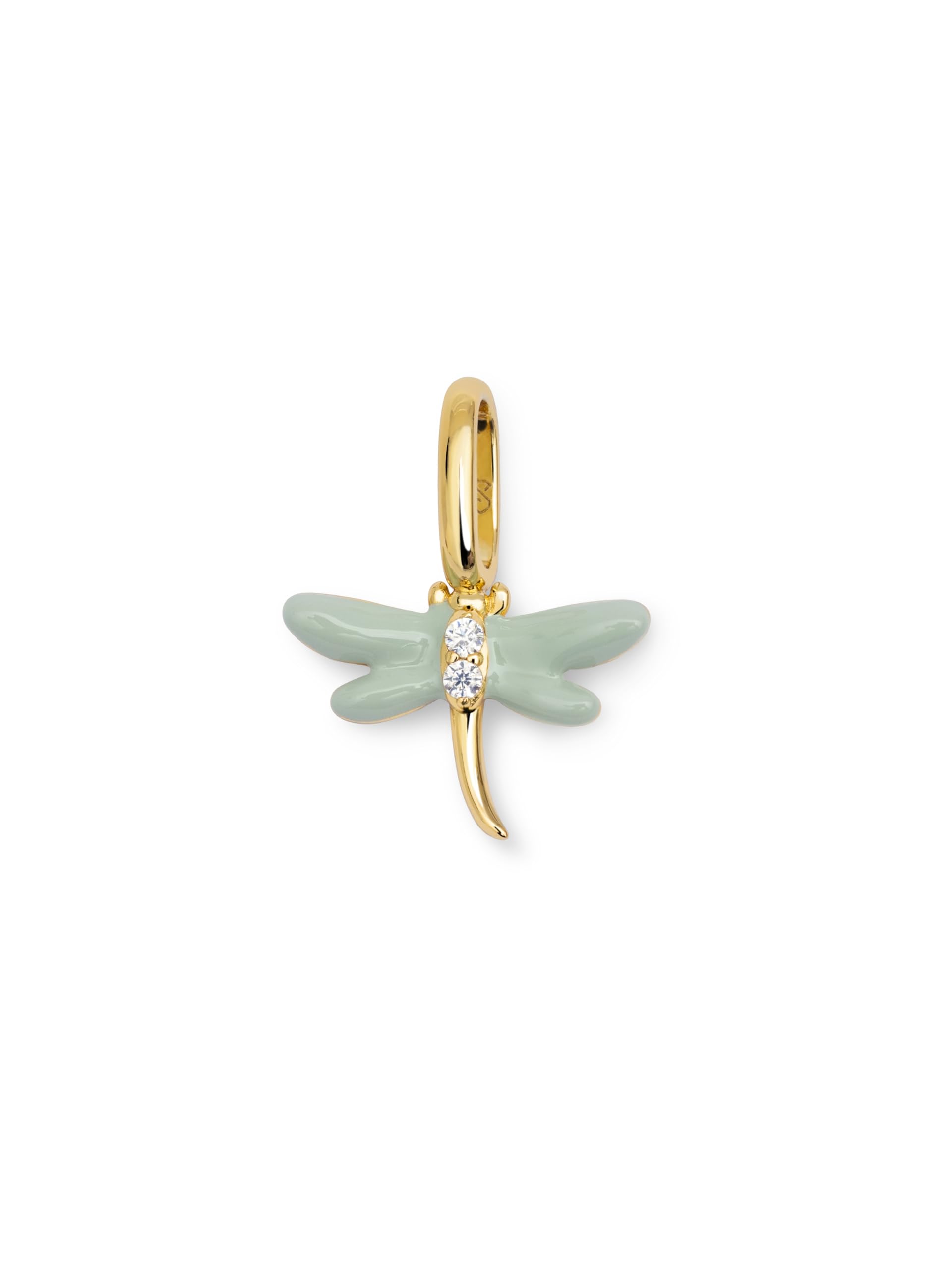 SINGULARU - Charm Libélula. Plata de Ley 925 con acabado en Baño de Oro de 18kt. Colgante con Motivo Libélula y Detalles en Circonita y Esmalte. Cierre Asa. Joyas para Mujer