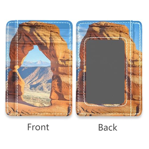 Arches National Park in Utah leather wallet slim With Cash Slot RFID Blocking card case wallet for Men and Women2