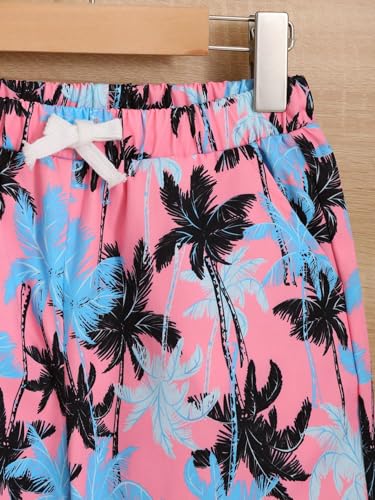 Image of RoseSeek Boy's 2 Piece Outfits Letter and Tropical Graphic Tees and Shorts