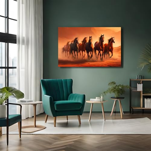 Image of RANGOLI Seven Running Horses Wall Painting | Vastu-Inspired Canvas Art for Positive Energy | Framed 3D Artwork for Living Room, Office & Home Decor | Elegant Wall Decor Painting (12 x 18 Inch) (sand)