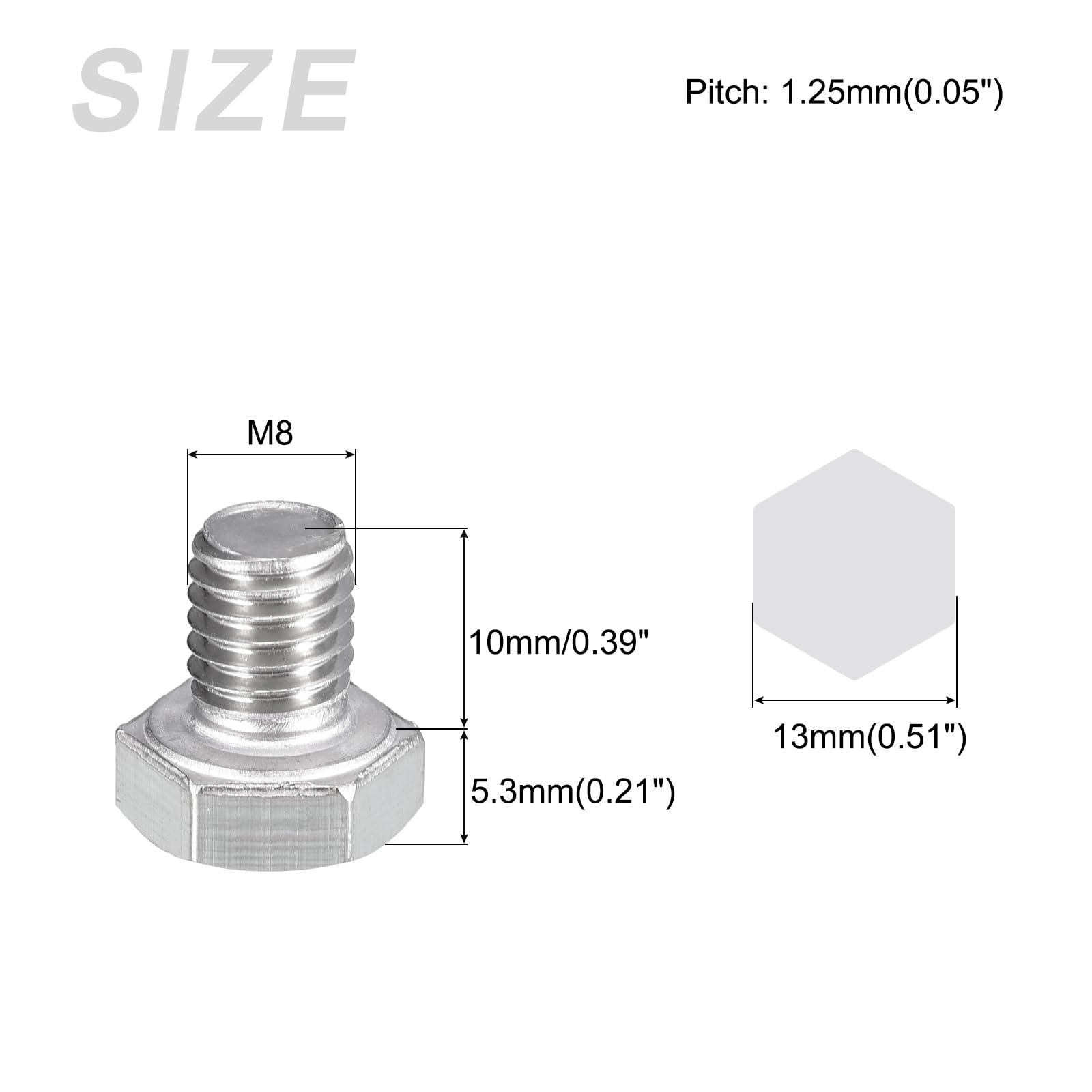 METALLIXITY Hex Bolts (M8-1.25x10mm) 10Pcs, 304 Stainless Steel Coarse Fully Threaded Hex Head Screw Bolt Machine Screws - Image 2