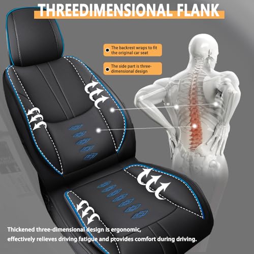 Image of Car Seat Covers for Neon,for Dodge Neon 2000-2005,Leather Front Seat Covers,Airbag-Compatible Car Seat Protectors,Waterproof Seat Cover for Cars(Black+Blue,2PCS /with Pillows)