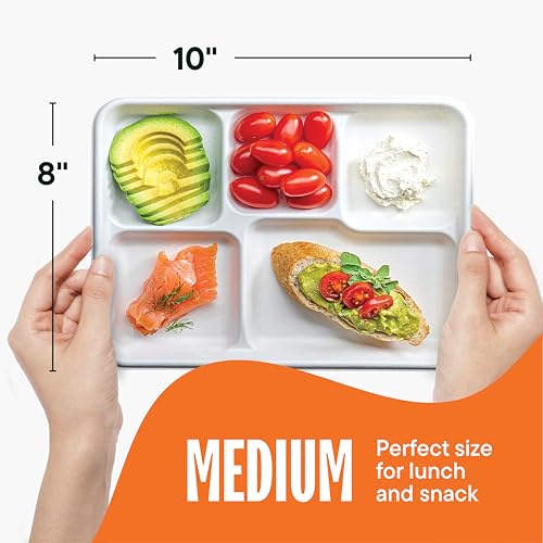 100% Compostable Paper Plate 125-Pack 5-Compartment Bagasse School Lunch Tray, Heavy Duty Quality Disposable Tray, Eco-Friendly Made of Sugar Cane Fibers - Thumbnail 4