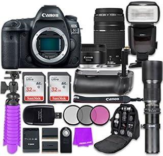 Canon EOS 5D Mark IV Digital SLR Camera with Canon EF 50mm f/1.8 STM Lens + Canon EF 75-300mm f/4-5.6 III Lens + Accessory Bundle