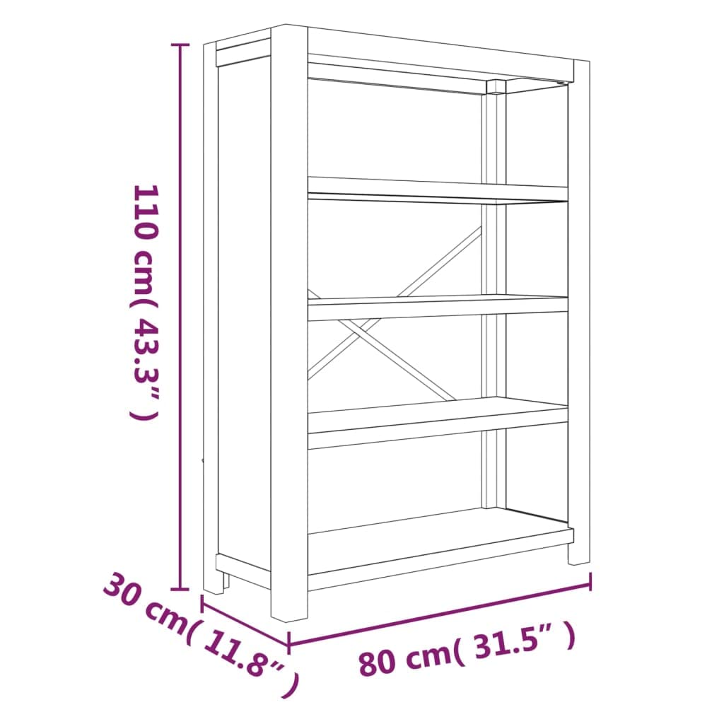 Acacia Wood Bookshelf, 80 x 30 x 110 cm, pantalla de almacenamiento de 4 niveles, acabado cepillado, soporte de madera sólida duradera para salón, oficina, o dormitorio