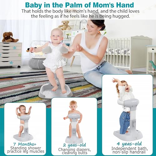 Image of Baby Shower Stand, Adjustable & Foldable Baby Bath Stand with Anti-Slip Base,Anti-Pinch Silicone,Baby Shower Standing Support (6-36 Months),Portable Toddler Shower Stand| Soporte para Banera de Bebe