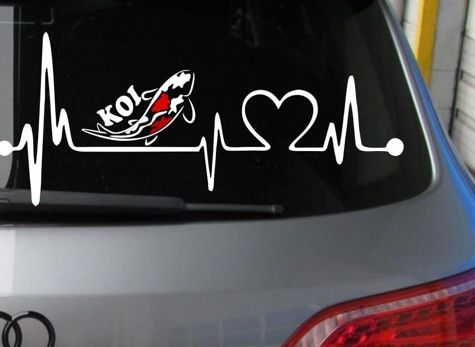 Rakelfix Herzschlag Koi Hobby Aufkleber, ca.20 cm breite Hobbys Auto Autoaufkleber Sticker Heckscheibe Lack Vinyl Sport Sportaufkleber Auto-Aufkleber Aufkleber mit Verklebehilfe