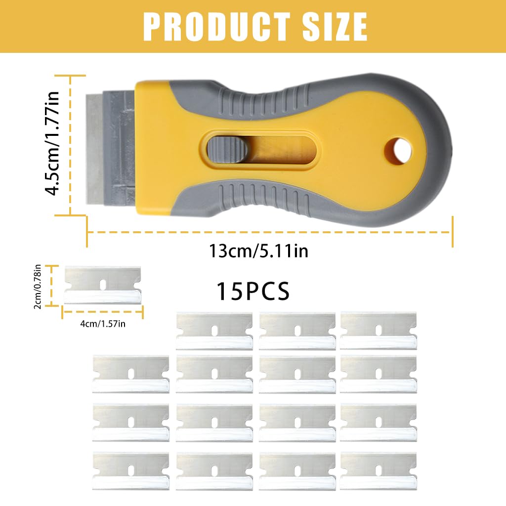 HASTHIP Metal Scraper Tool, Retractable, 15Pcs Razor Blades for Stickers