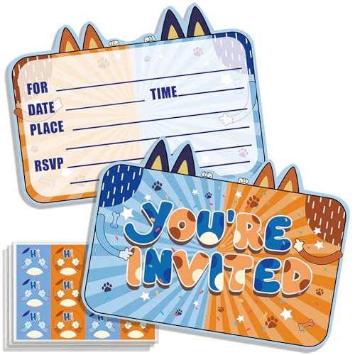 TYHJOY 24 Pcs Cartoon Dog Birthday Party Invitations with Envelopes and Stickers Dog-themed Birthday Invitations for Puppy Birthday Party Decorations Supplies