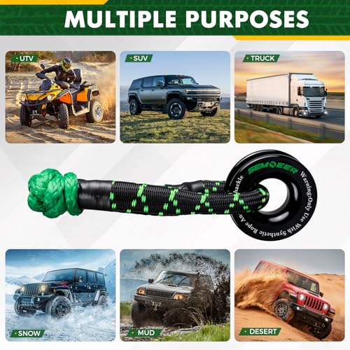 Image of Soft Shackle & Recovery Ring Kit, 1 /2'' x 22'' Soft Shackle Recovery 2 PCS | Max Breaking Strength 56,000 Lbs, with Black Snatch Recovery Ring for ATV UTV SUV Truck Off-Road Vehicle, Green