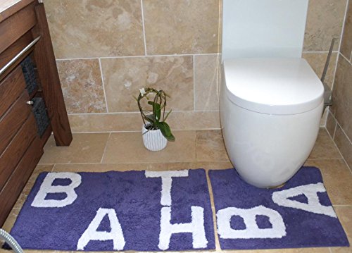 Rapport Home Text Bath and Pedestal Mat Set, Cotton, Violet, 80 x 50 x 2 cm, 50 x 80 cm (Rectangular)