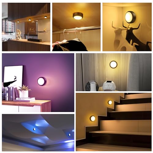Image of BLS LED Puck Lights with Remote, RGB 13 Color Changing Under Cabinet Lighting Wireless, AA Battery Operated, Tap, Touch, Push Stick on Lights for Closet, Kitchen, Night, Dimmer & Timer, Black, 2 Pack