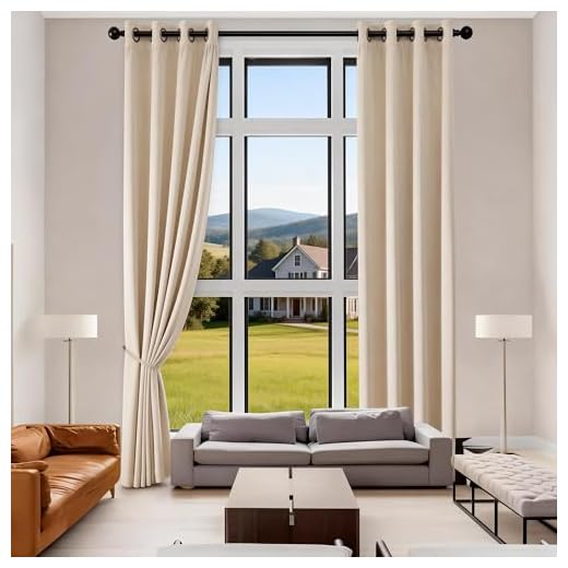 Qiseca Extra Long Blackout Curtains 52x192 in (16FT) Beige - Heavy Thermal Insulated Triple-Weave Grommet Drapes, Floor-to-Ceiling for 2 Story Loft, High Living Room, Villa & Hotel Lobby Tall Windows