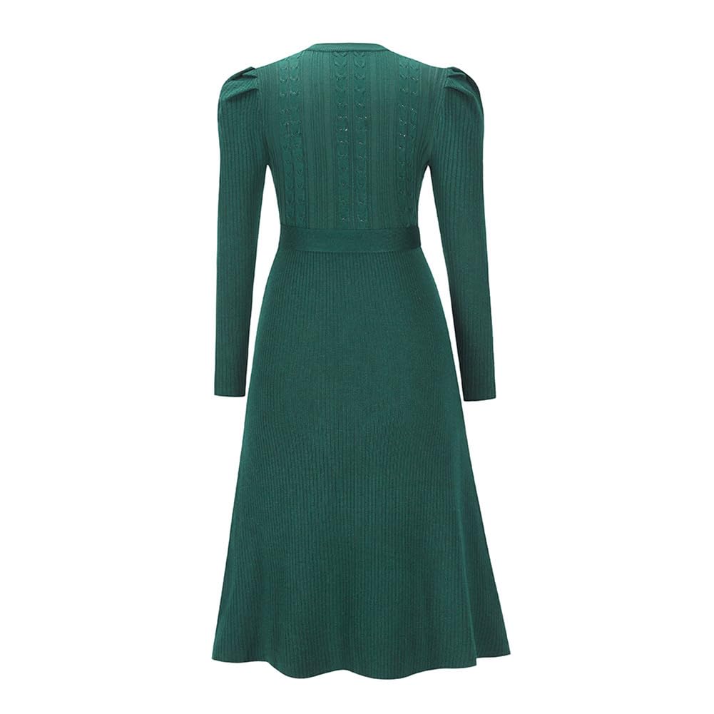 IBAKOM Femmes Automne Pull Robe Hiver Skinny Tricot Manches Longues Lacets Volants Midi A - Type Robe Décontractée