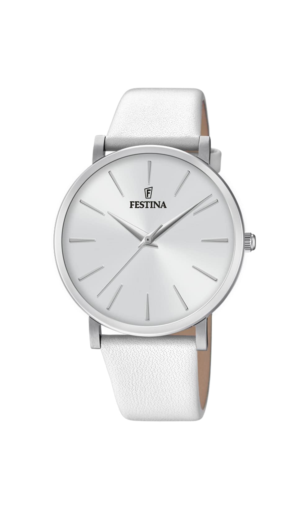 Montre FESTINA pour Femme F20371/1 Boyfriend Boîtier en Acier Inoxydable Gris Bracelet en Cuir Blanc