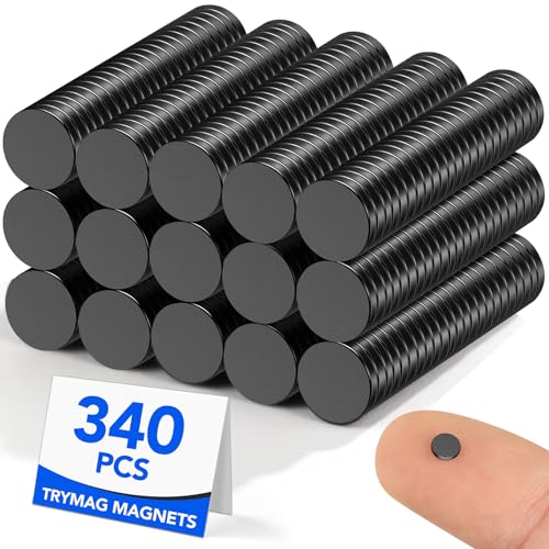 TRYMAG Small Round Refrigerator Magnets 340Pcs, 4x1mm Black Strong Neodymium Tiny Rare Earth Mini for Fridge, Whiteboard Magnets for Crafts, Dry Erase Board, Office