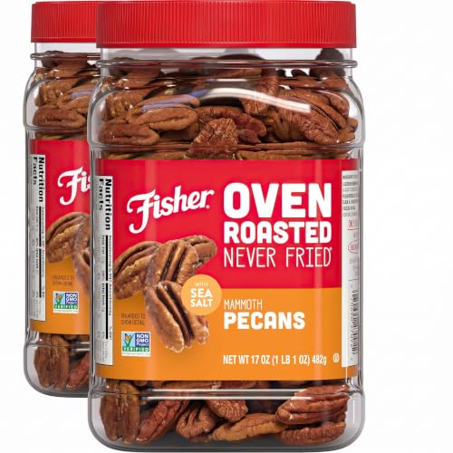 Fisher Oven Roasted Never Fried Mammoth Pecans,17 Ounces,Heart Healthy Snacks for Adults,Made with Sea Salt,No Added Oil or Artificial Ingredients,Gluten Free,Vegan Protein,Bulk,(Pack of 2)