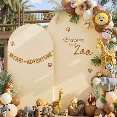 Image of Beige Arch Backdrop Cover Set of 2 (7.2ft & 6ft), Chiara Arch Cover Wrinkle-Free Spandex Arch Cover for Wedding Birthday Party Baby Shower Bridal Shower Ceremony Banquet Fabric Backdrop (No Stand)