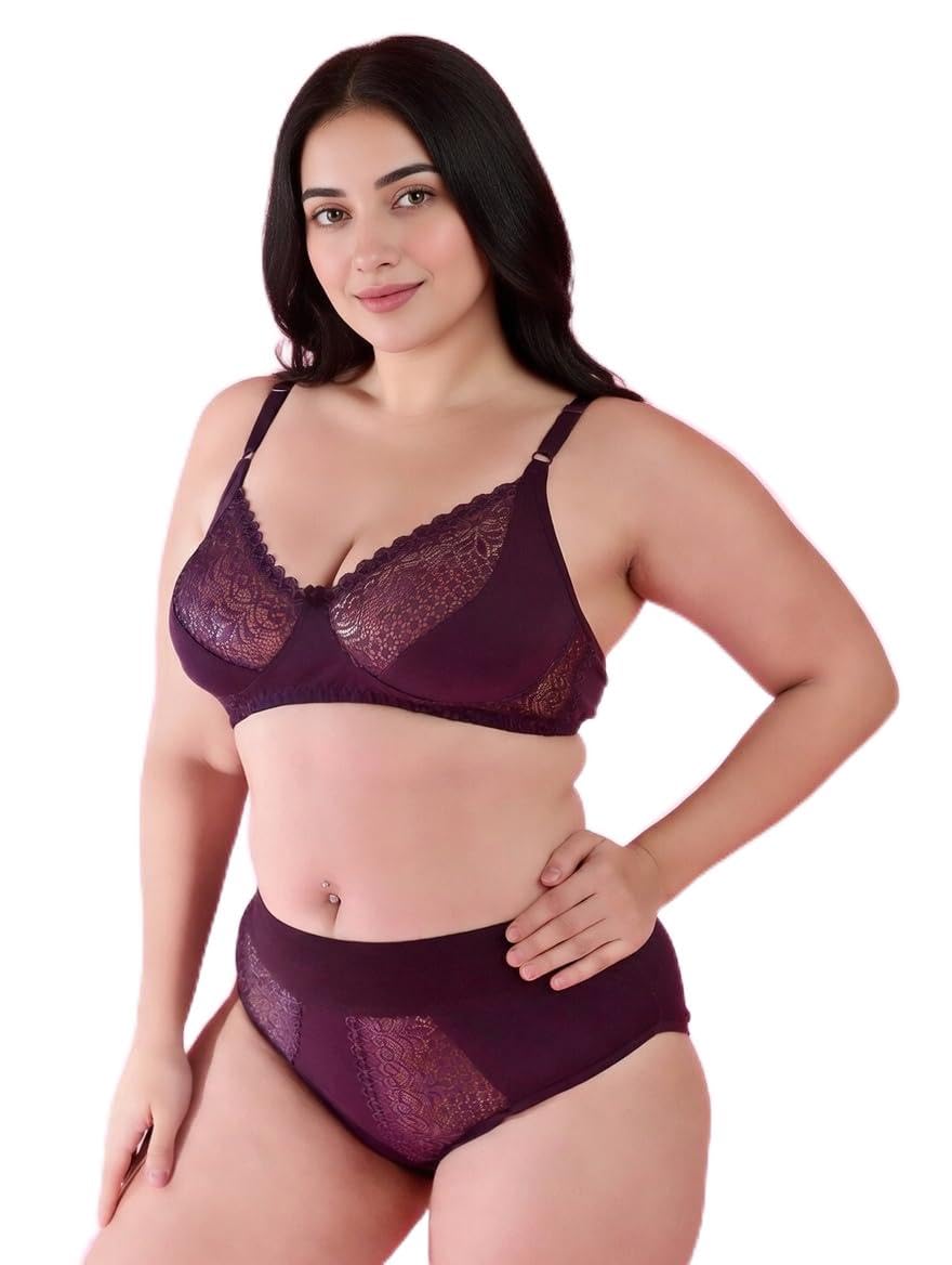 Gorgeous Bridal Honeymoon Cotton Designer Bra Panty Set Lace Push Up Non-Wired Solid Lingerie Lace Bra and Hipster 50MM Broad Belt Panty Set for Women and Girls Lingerie Set-image-18