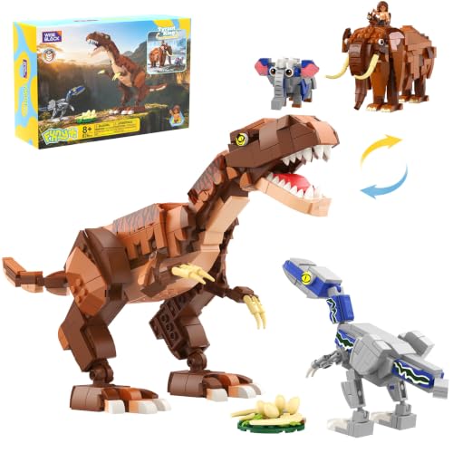 Image of Wise Block 2-in-1 T-Rex & Elephant Building Set for Kids, 826 PCS