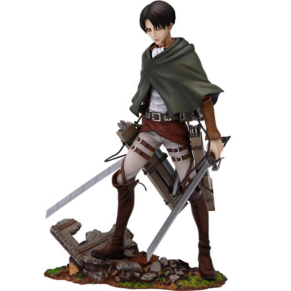 Levi Statue Figurine Anime 20cm Levi Figurine d'action Scène de bataille Modèle PVC Sculpture décorative pour la maison Cadeaux de collection