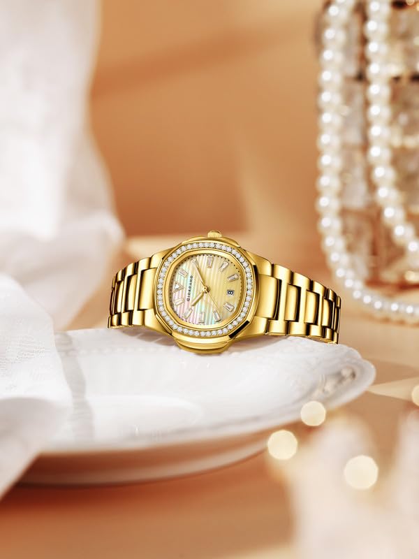 Image of Giordano Luxury Analog Quartz Watch for Women with Square Textured Dial, Crystal Indices, Date Display Function and Stainless Steel Strap - GZ-60116