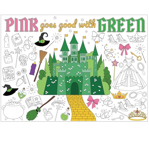 MinFyberd Witch Giant Coloring Poster Large Castle Coloring Sheet Big Pink Goes Good with Green Themed Color Tablecloth Book Page for Halloween Witches Crafts Supplies Home Activities