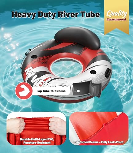 Condition photo showing New/Like New for josen river floats for adults heavy duty 350lb, xl river tubes for floating - 53" large pool floats adult with 2 cup holders, inflatable floating tube, river run tube lake water tubes