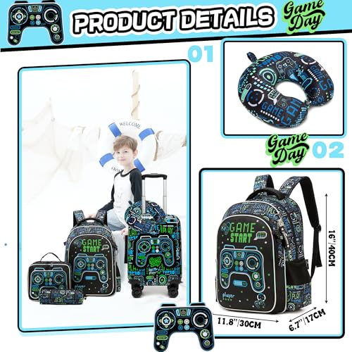 Image of Kid's Luggage Set 5 Piece Suitcase Set 16 inch Hardside Luggage with Spinner Wheels Boys Carry on Toddler Travel Rolling Luggage Airline Approved