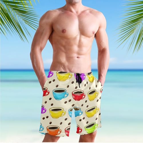 Men's Coffee Yellow Swim Trunks Shorts Swimwear Beach Board Short Bathing Suits with Pockets3