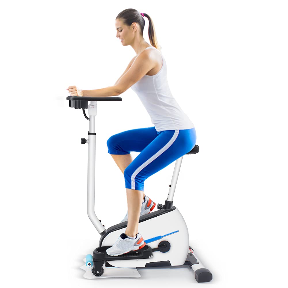 MARATI Exercise Bike, Adjustable Magnetic Resistance Stationary Bike, Standing Workout Bike with Adjustable Seat and Rotatable Desktop, Perfect for Home Office School Indoor Fitness