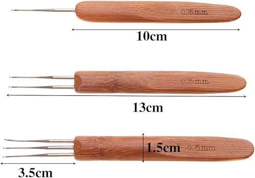 Miniatura 7 de 3 unids 0.020 in 123 cabeza dreadlock ganchillo gancho mango bambú trenza pelo rastas aguja tejer ganchillo pelo rastas trenza artesanía accesorios