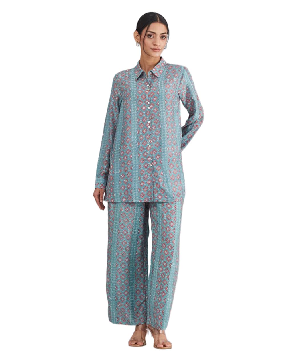 fabindia Blue Rayon Blend Pant Set-picture-45