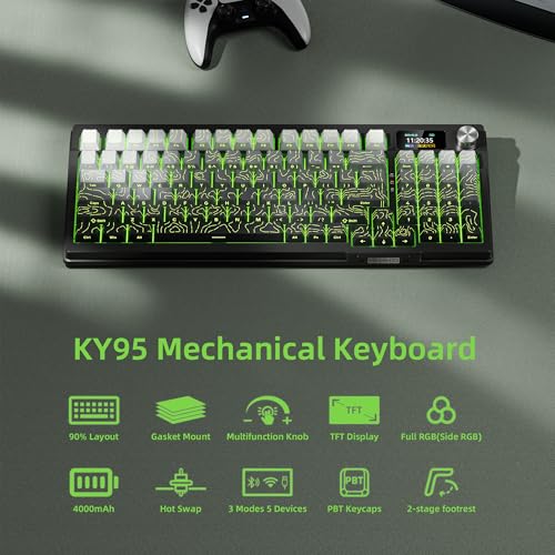 Image of KUTETHY Wireless Mechanical Keyboard,RGB Backlit Gaming-Aurora Borealis | Smart Display & Knob,Tri-Mode BT5.0 /2.4GHz /USB-C,Hot Swappable Pre-lubed Linear Switches,Contour keycaps(Ghost Switches)