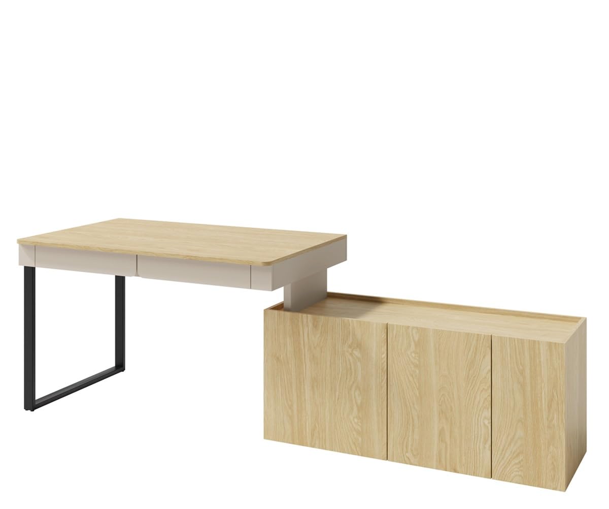 QMM Jugendzimmer Kinderzimmer komplett Laris Set C Schrank 3-türig Kommode Schreibtisch Wandregal Bett 200x90 Farbauswahl (Sandbeige - Eiche geölt)