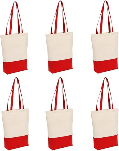 Miniatura 7 de Bolsa de lona de algodón resistente de 12 onzas con refuerzo inferior, bolsa de compras de playa de 17 x 14 x 4 pulgadas, paquete de 6