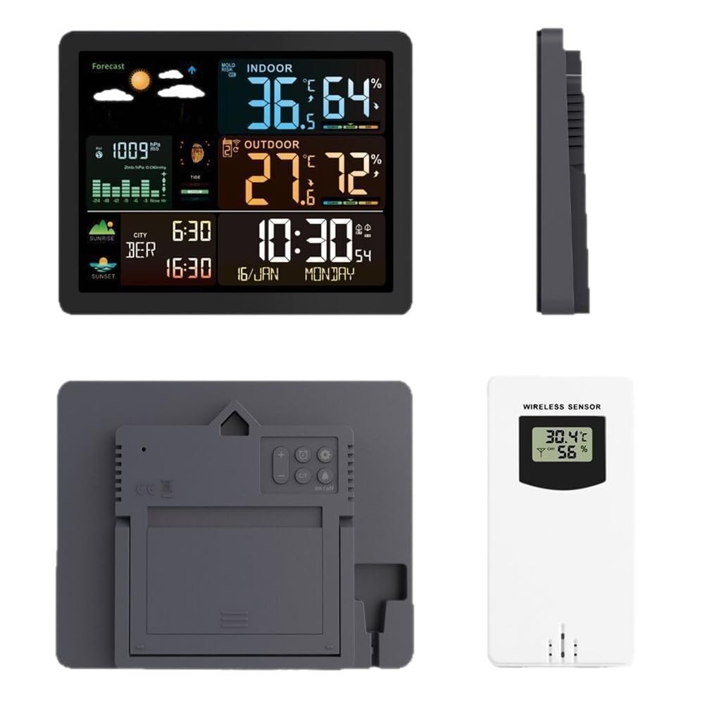 Digitale di umidità Radio Controlled Desk Clock Stazione Meteo Calendario Allarme Previsione temperatura Snooze Termometro