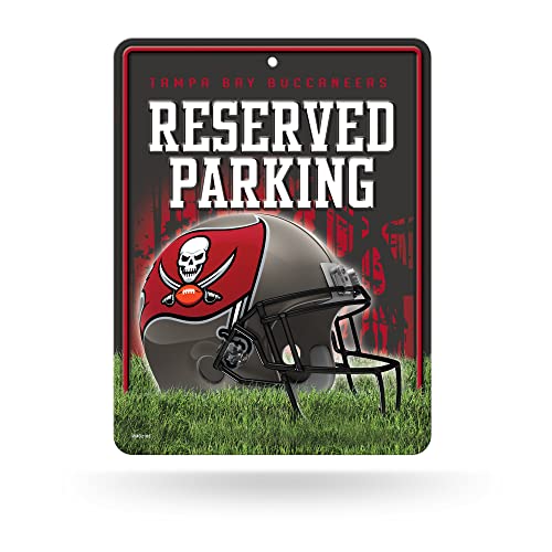 Rico Industries NFL Football Tampa Bay Buccaneers 8.5" x 11" Carbon Fiber Metal Parking Sign - Great for Man Cave, Bed Room, Office, Home Décor