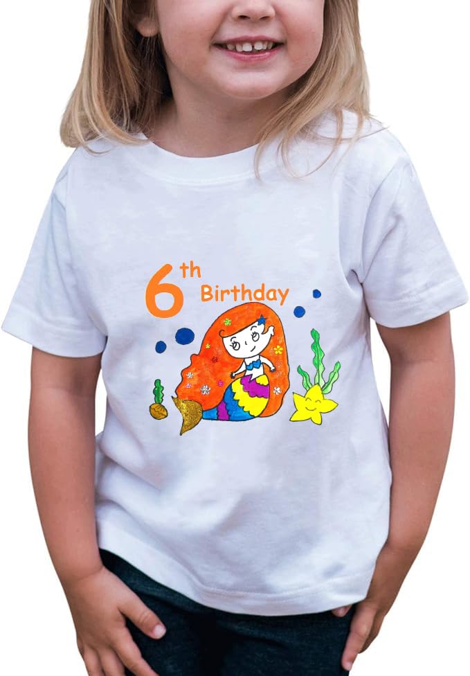 6th Birthday Shirt for Girls, 6th Birthday Dress for Girls, 6th Birthday T Shirt for Girls 6 Year Old Birthday Gift for Girls 6th Birthday Outfit Decoration Cute Mermaid Birthday Clothes for Girls2