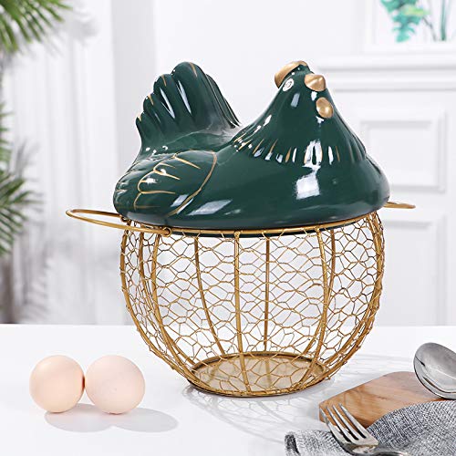 Image of Ixora Ceramic Rooster Egg Basket (Green)