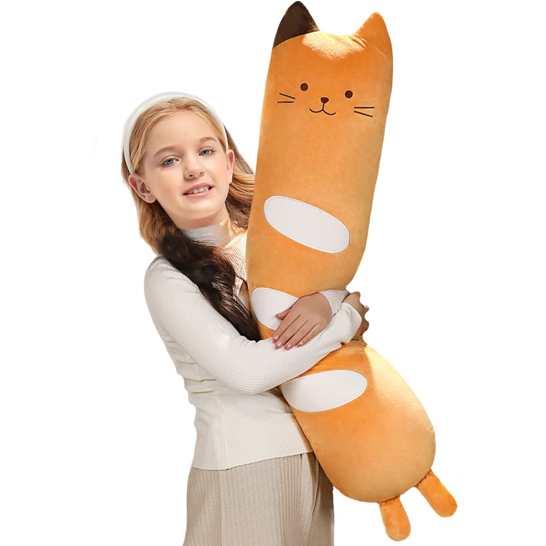 ELAINREN Slim Long Bread Cat Stuffed Throw Pillow Soft Tabby Kitten Plush Hugging Toy Lovely Brown Kitty Plushie Cute Cat Dolls Cushion Decor Gifts,23.6''