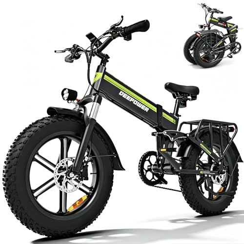 DEEPOWER Vélo Électrique Tout-Terrain 20'' x 4.0, Batterie Amovible 48V 25Ah, Autonomie 70-110 KM, Moteur À Couple Élevé, Cadre Aluminium, 7 Vitesses,...