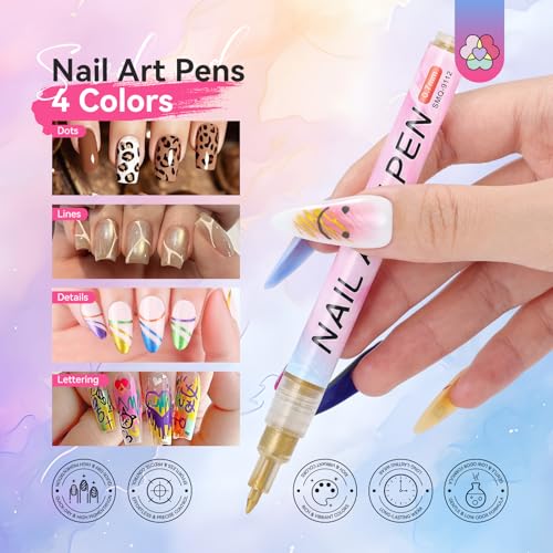 Image of SAVILAND Nail Art Pen Set: 12PCS Quick Dry 3D Nail Polish Pens for Nail Art Design with Fine Tips Acrylic Paint Markers for Drawing Liner Dotting and DIY Manicure Tools Kit at Home