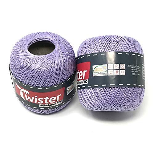 TWISTER Hilo de algodón para ganchillo (2 x 100 g), color morado