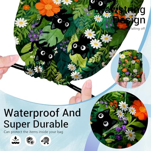 Image of Gymnastics Cat Grip Bag Green Leaves Drawstring Gym Storage Bag for Gymnasts