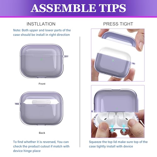 Image of for AirPods Pro 3 Clear Case 2025, Military-Grade Shockproof, Soft TPU Highly Transparent Anti-Yellowing for AirPods Pro 3 Case with Cleaning Kit & Cute Round Buckle, Clear Purple